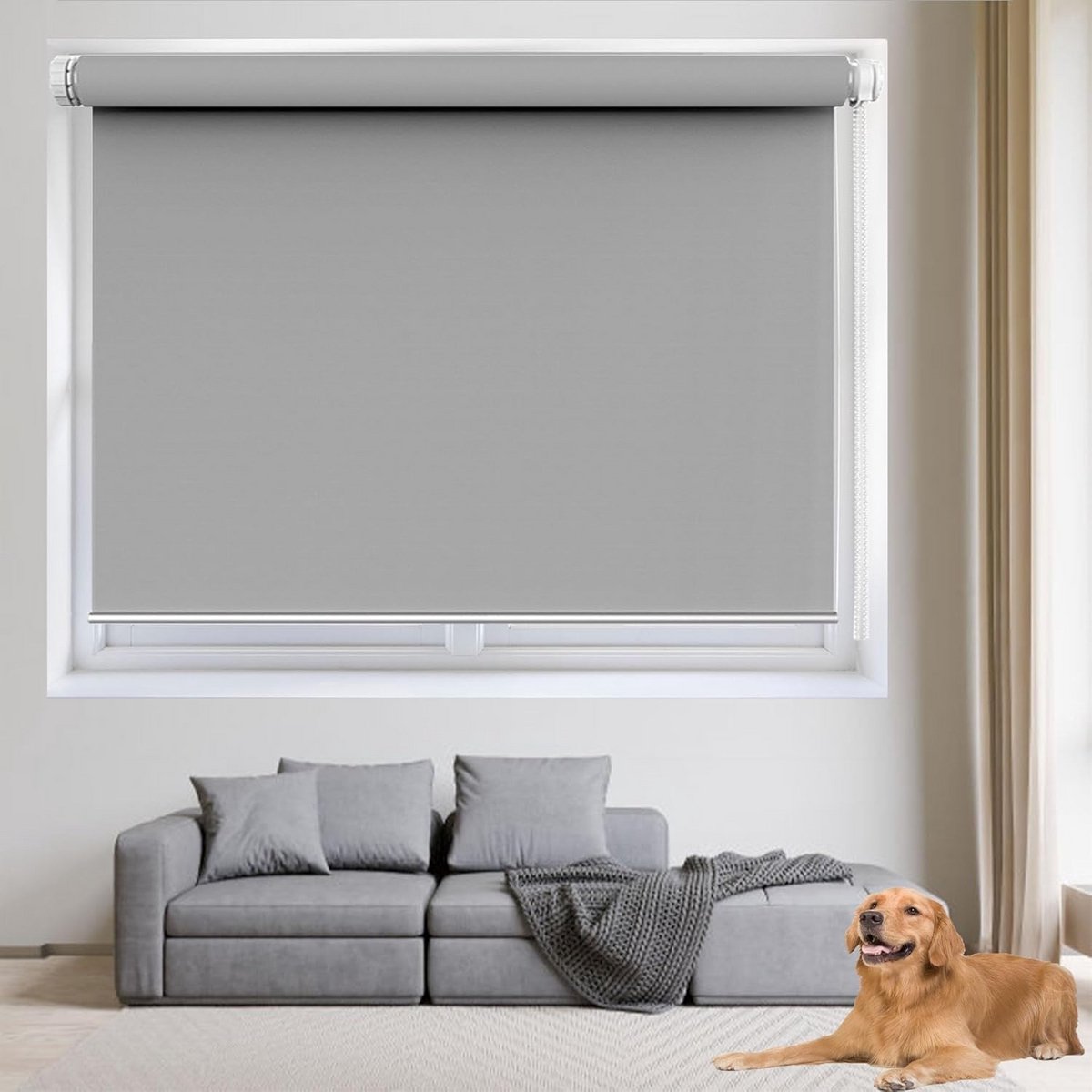 Verduisterend Rolgordijn Textiel Grijs 35x130 cm - Snelle Montage Zonder Boren