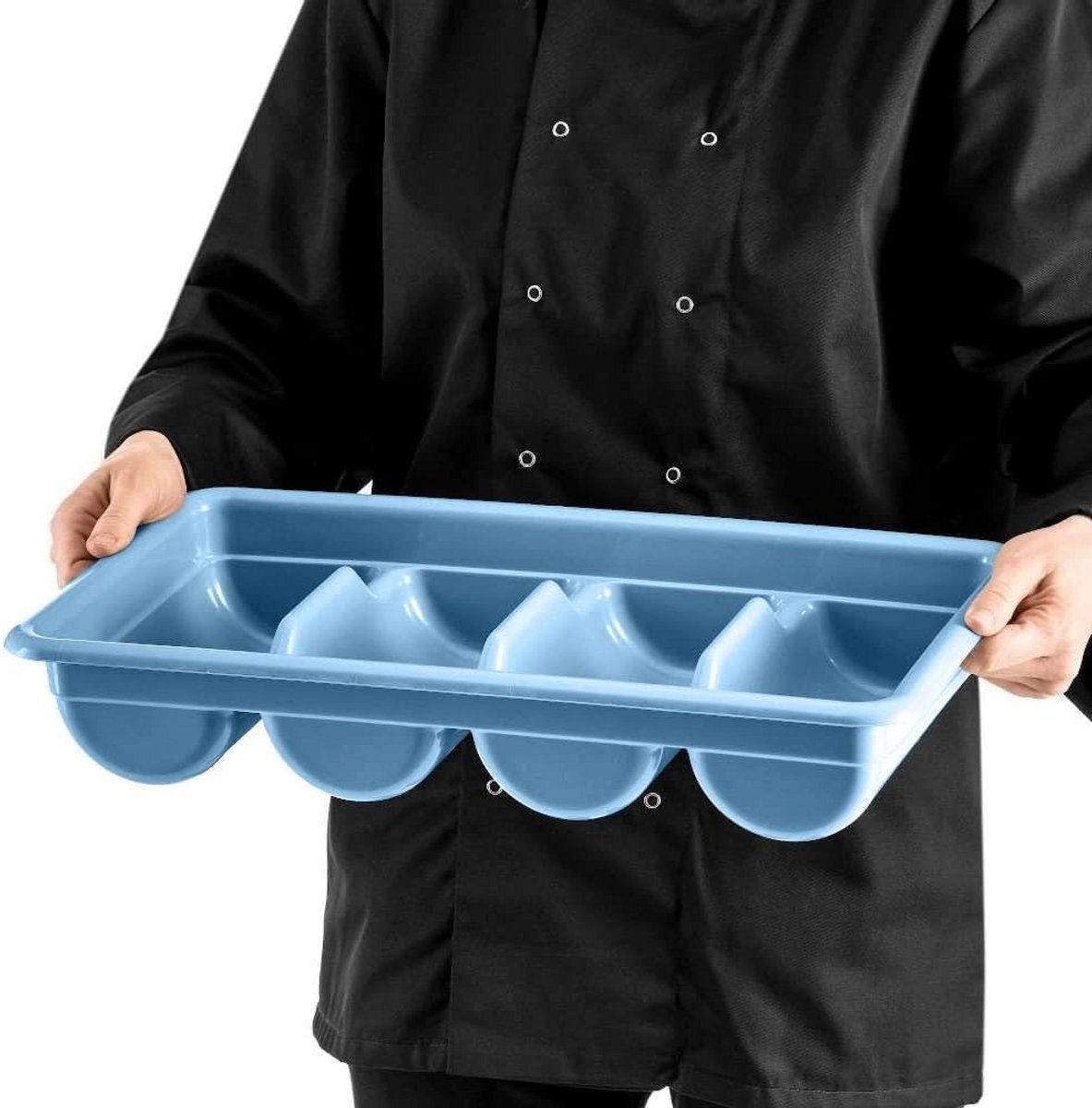 Bestekbak GN 1/1 met 4 Vakken - Blauw Besteksorteervak - Vaatwasserbestendig