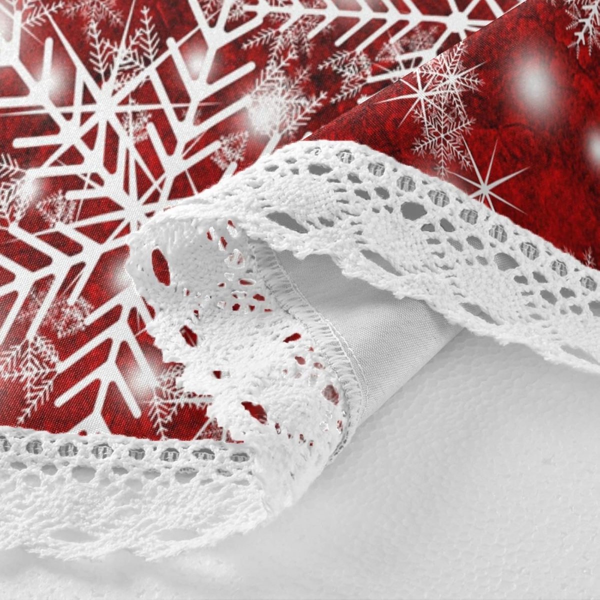 Ronde Tafelkleed Kerst Sneeuwvlokken Rood Decoratief Tafeldek