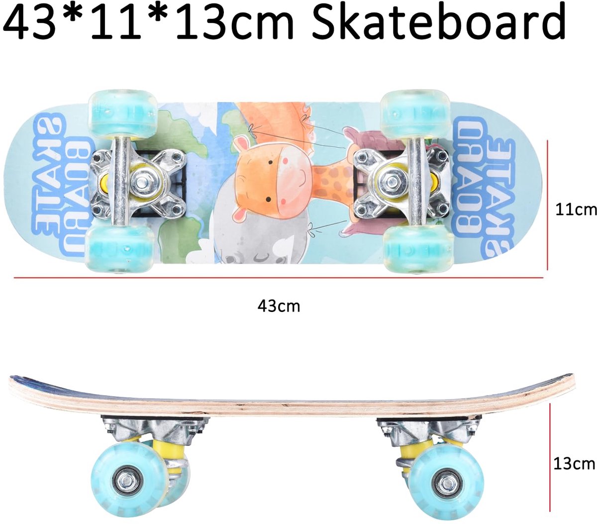 Unyqoos® Kleurrijk en gebruiksklaar skateboard voor kinderen met esdoornhout dek Multicolor