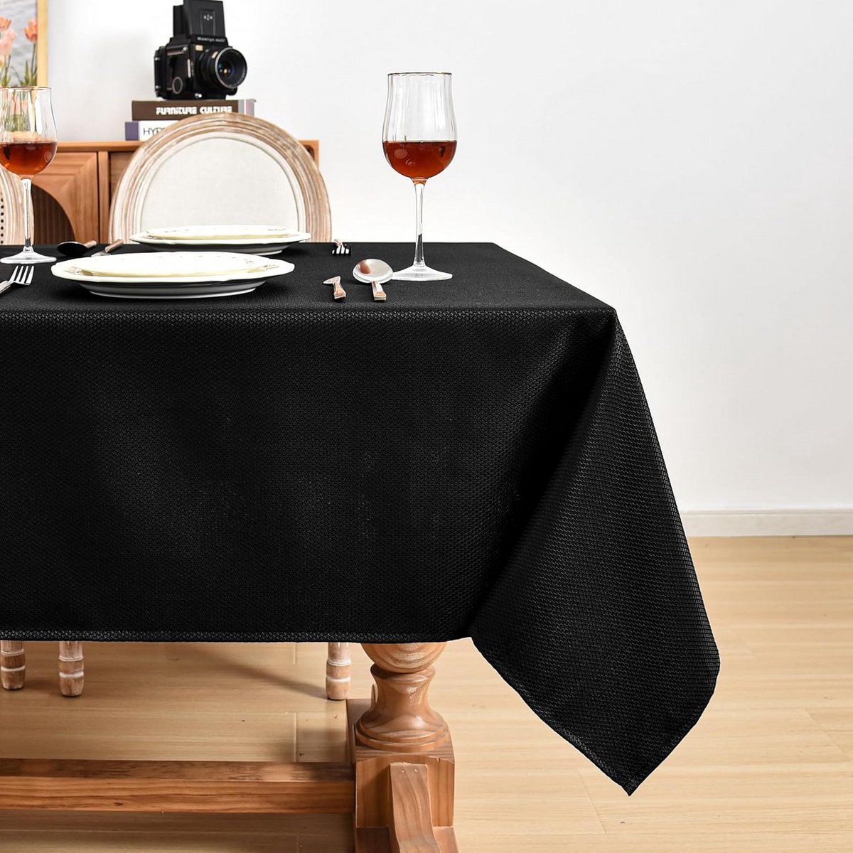 Set van 2 Rechthoekige Tafelkleden Zwart Linnenlook 152 x 300 cm