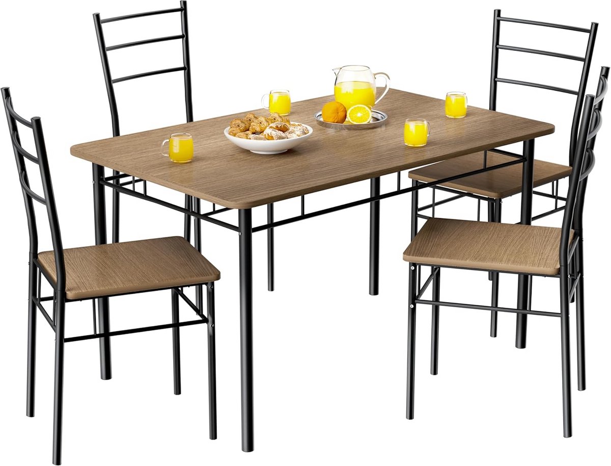 Eetkamerset Tafel met 4 Stoelen Hout en Metaal 5-delig Industrieel Design 110x70 cm