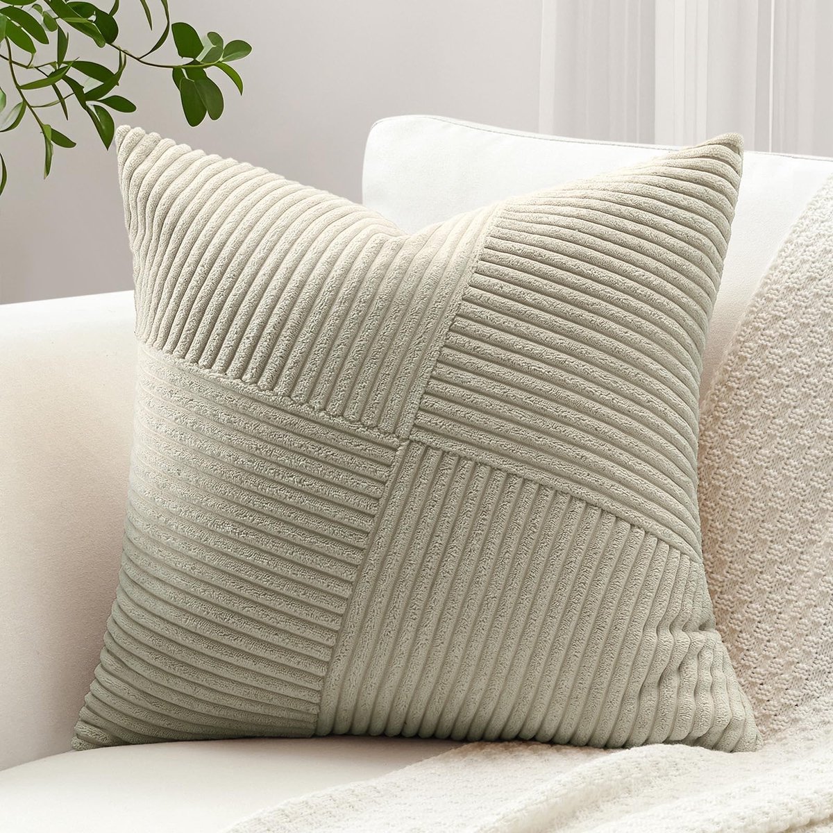 Unyqoos Decoratieve corduroy kussensloop met gestreept patroon voor huis en tuin taupe