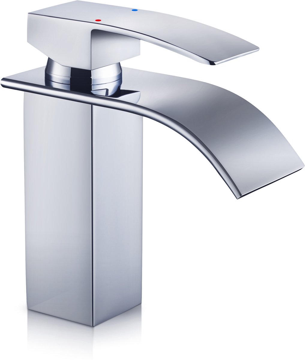 ANYCEE MAX Wastafelkraan -Watervalkraan - Badkamerkraan - Messing Wastafelmengkraan - Koud en Warm - met tuit Hoogte 85MM - Chroom