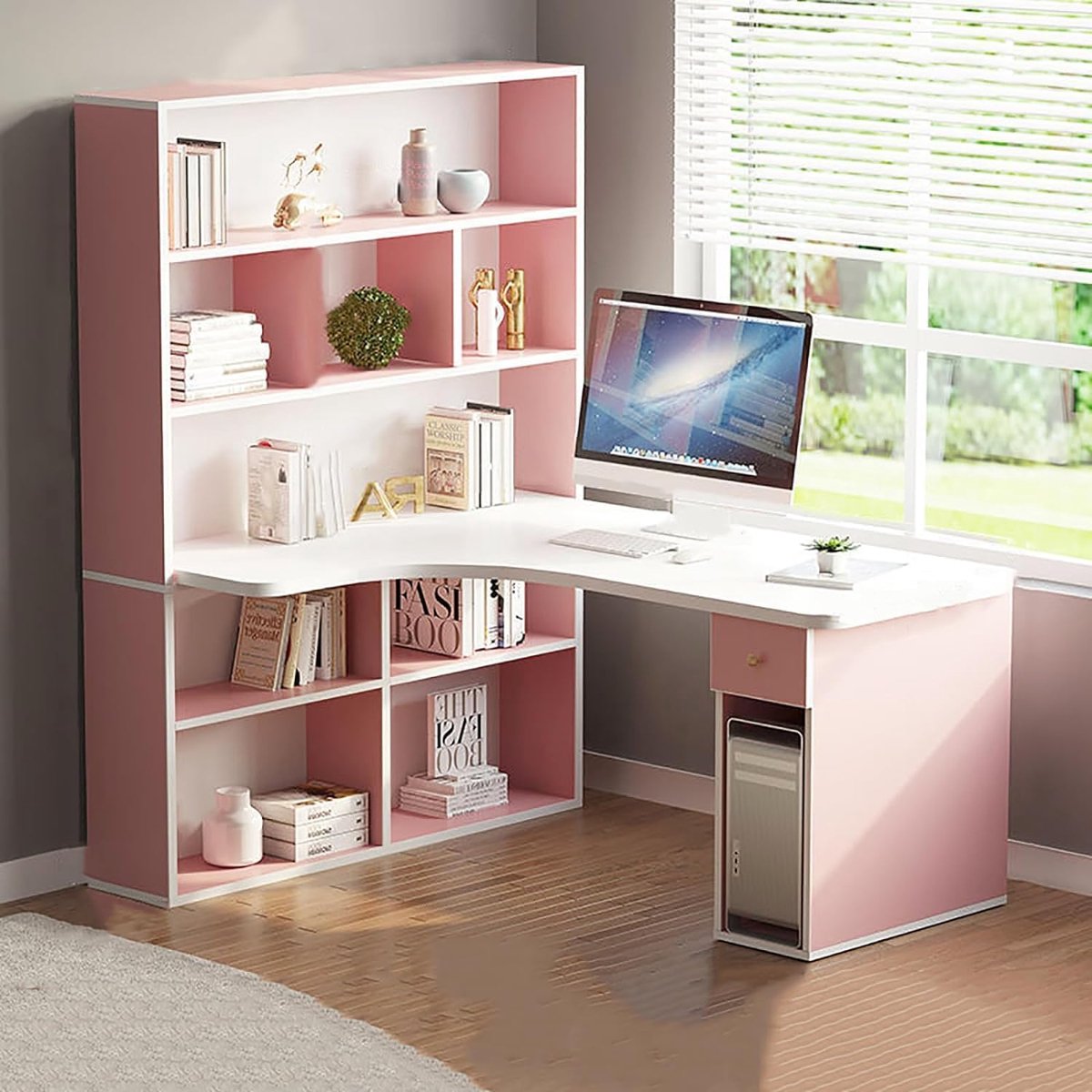 Pro L-Shape – Modern L-vormig Bureau met Lades en Open Opbergplanken, 120x45x160 cm, Ruimtebesparend Hoekbureau voor Thuiskantoor en Werkplek – Novihome