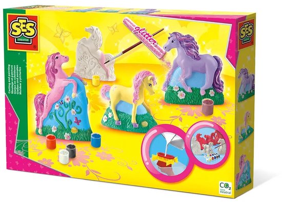 SES Creative - Hobby Pink - Gieten en Schilderen - 3 Paarden - Knutselen Meisjes - Sneldrogend - Vanaf 5 jaar