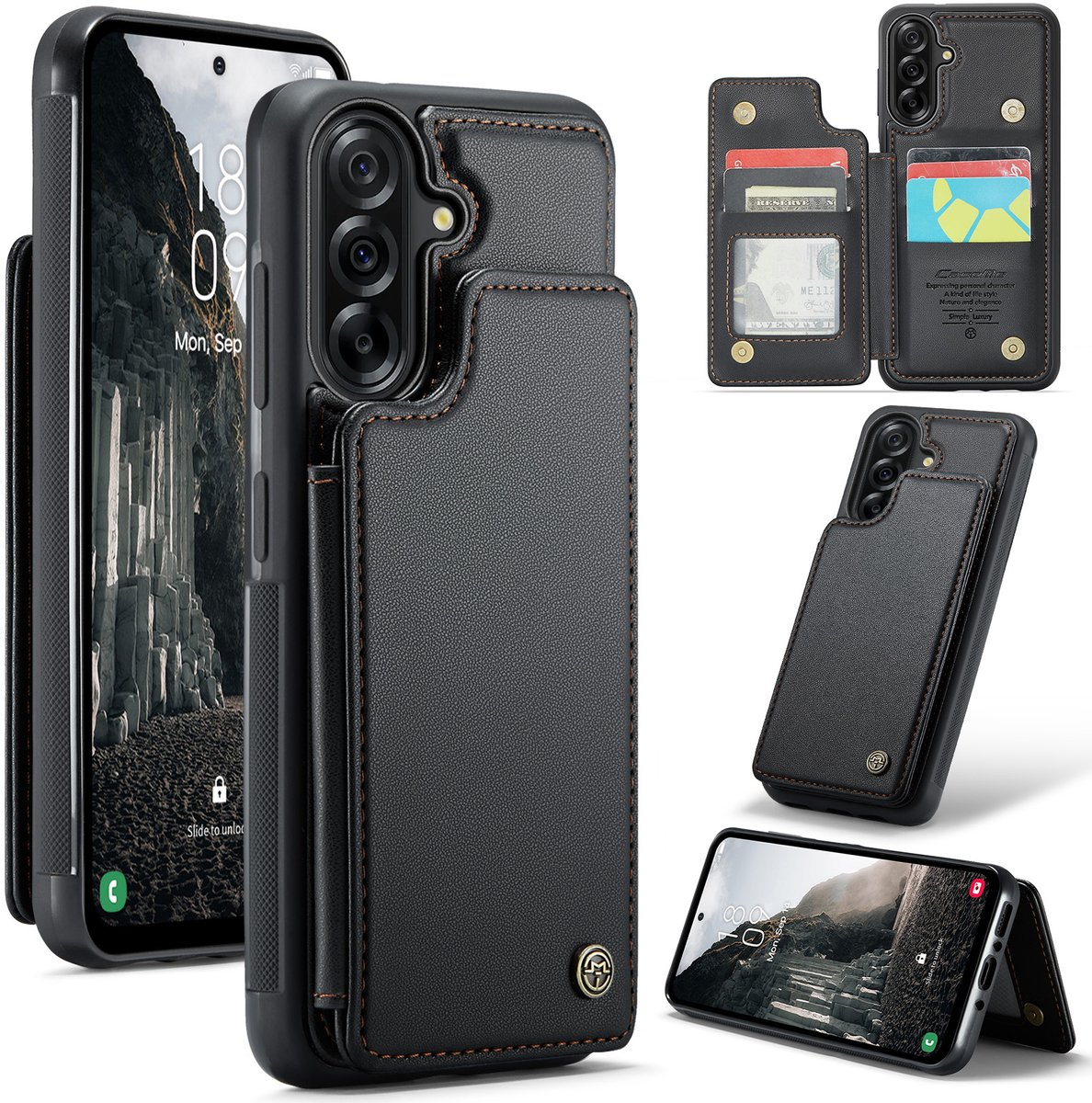 Luxe Portemonnee Backcover met Anti-RFID kaarthouders voor Galaxy A56 _ Zwart
