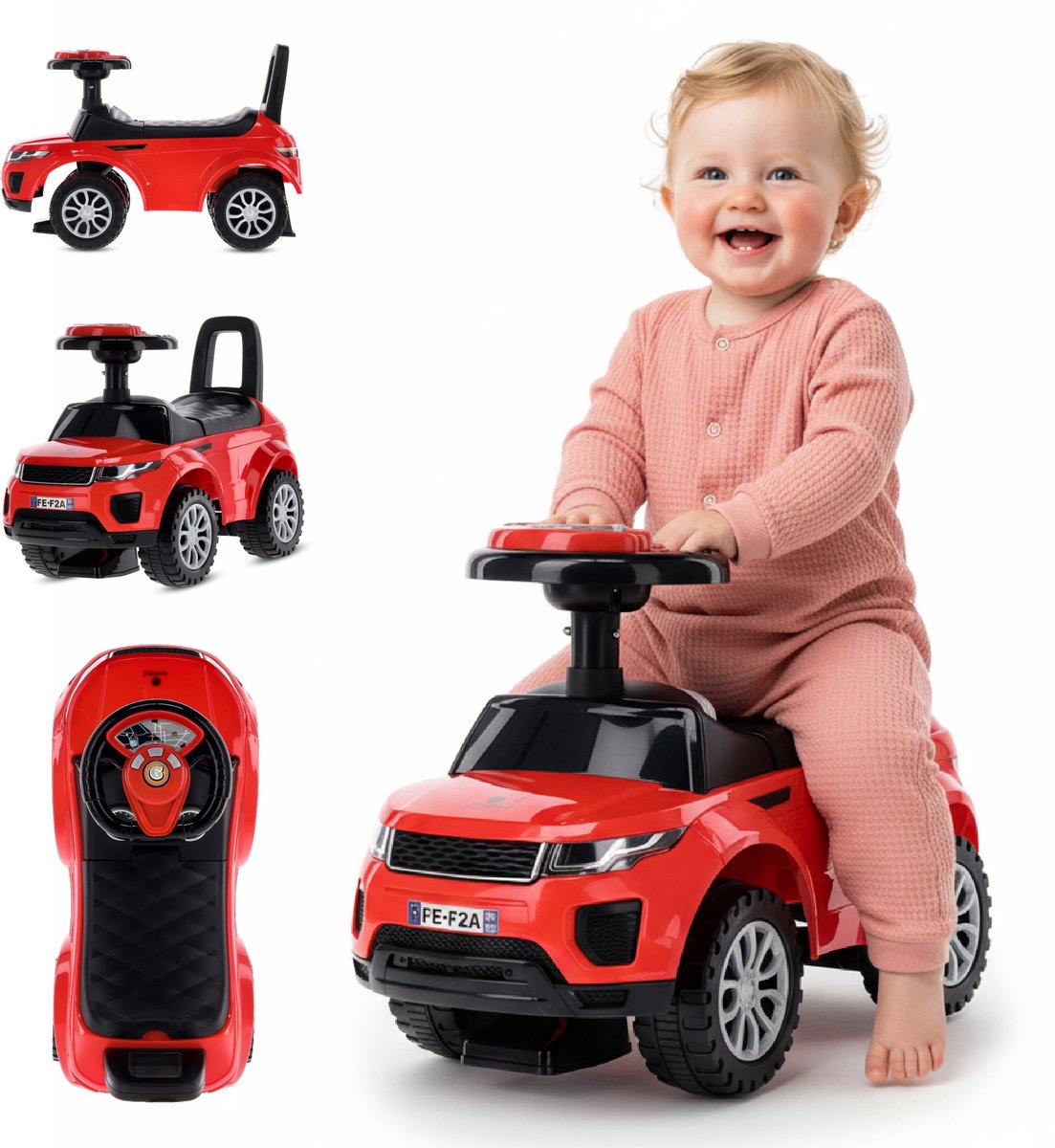 Loopauto vanaf 1 jaar, bobby auto, kinderauto vanaf 12 maanden, babyauto, babywalker met claxon en motorgeluiden (Rood)