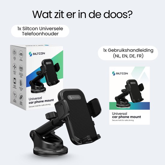 Siltcon® Telefoonhouder Auto - Extra Sterkte Zuignap voor Dashboard en Raam - Telefoonhouders Auto - GSM Houder Auto - Universeel voor alle Telefoons - Verstelbaar - Zwart
