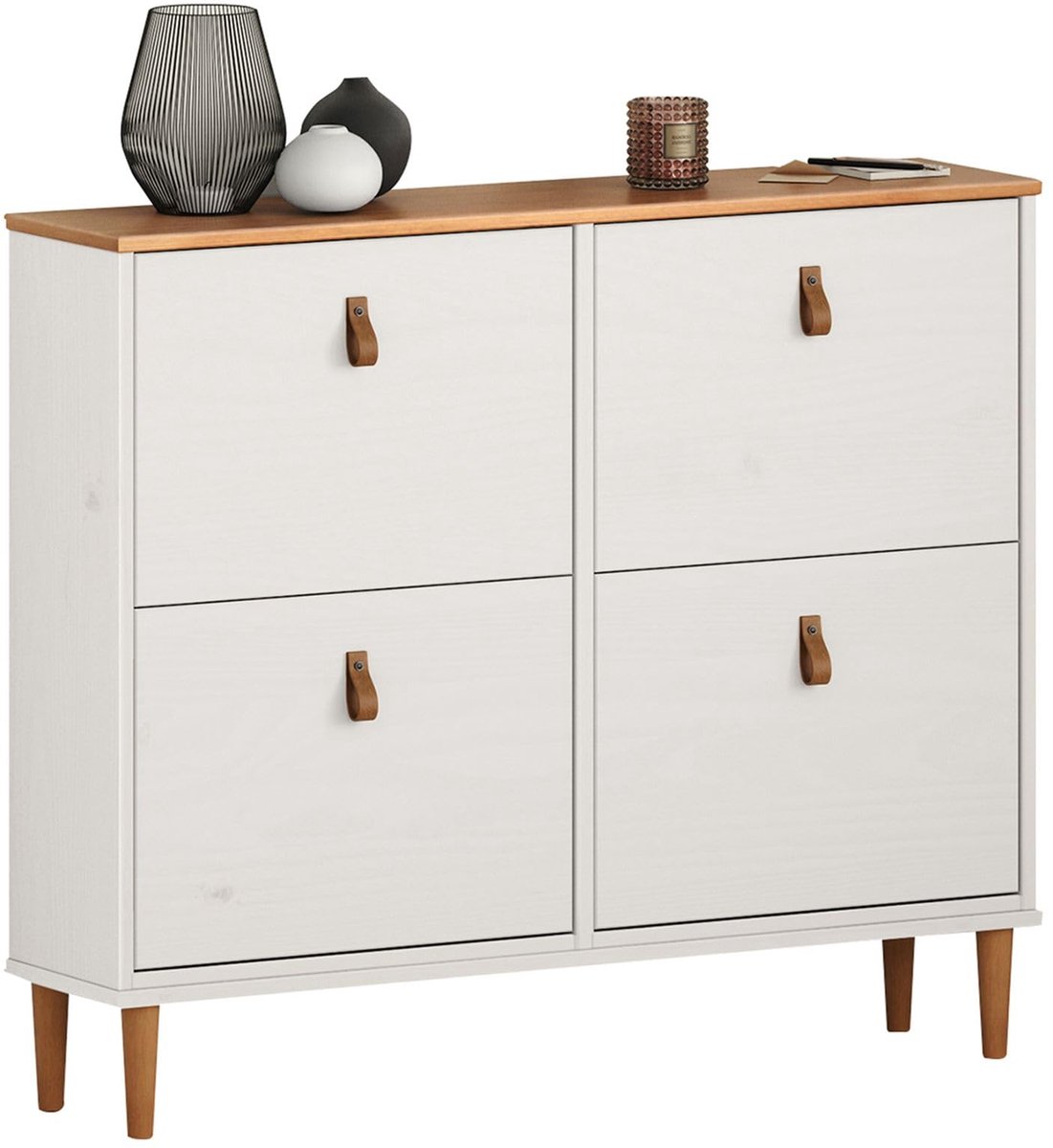 Unyqoos® Stijlvolle en Smalle Schoenenkast met Vier Kleppen en Eiken Afwerking
