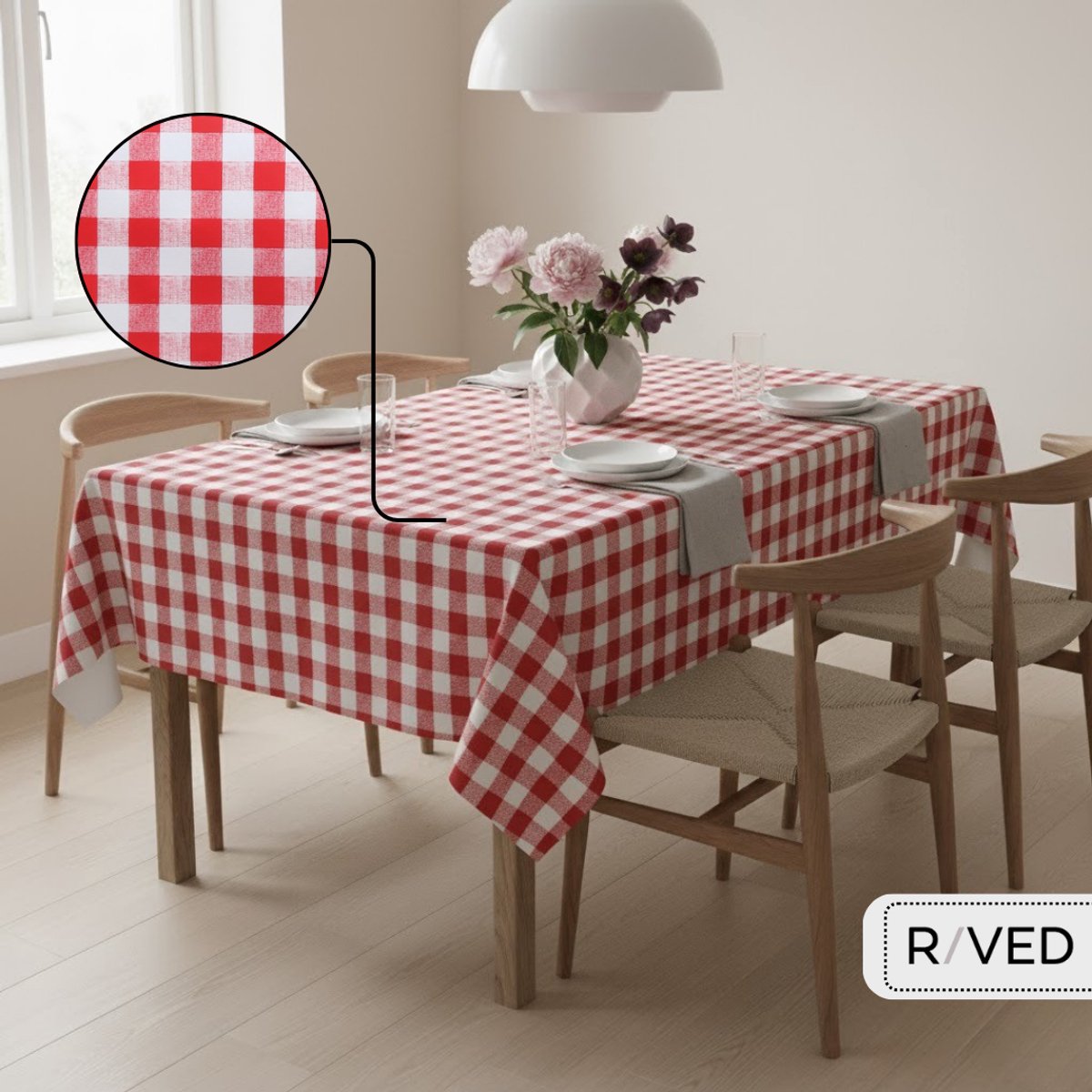 Raved - Tafelzeil 140 cm x 270 cm - Boerenbont Ruit Rood - PVC Afwasbaar