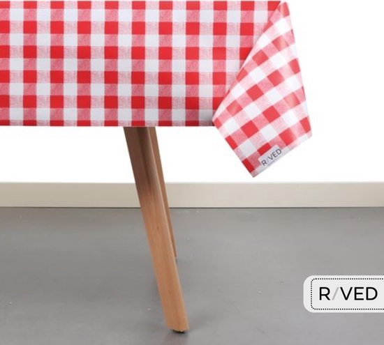 Raved Nappe/ Boerenbont Farmhouse Check/Board Fur small Rouge/ Wit ↔ 140 cm x ↕ 290 cm - PVC - Lavable