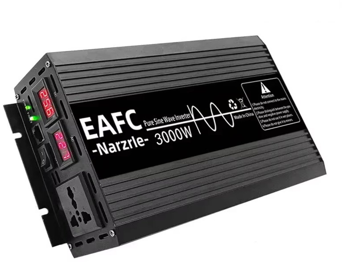 EAFC Omvormer 12V naar 220V - Zuivere Sinusomvormer 1500W/3000W - Auto-Omvormer DC naar AC met Stopcontacten en 2 USB-Poorten - Stroomomvormer voor Auto, Caravan en Camper