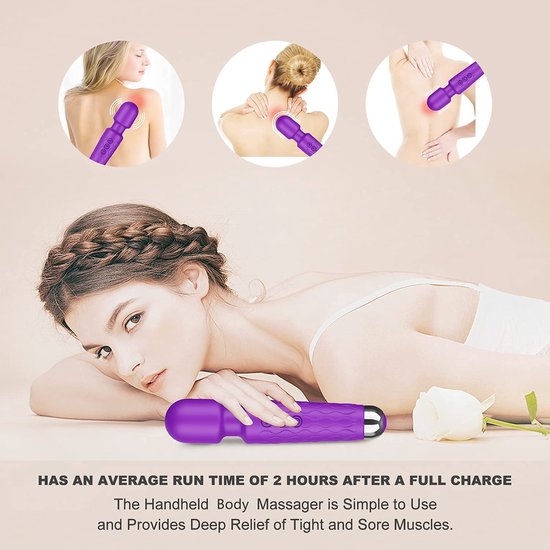 Persoonlijke elektrische massager - 20 standen en 8 snelheden - Krachtige vibratie en rugmassage - Geschikt voor mannen en vrouwen - Perfect voor het verlichten van spanning, spierpijn en herstel - Paars