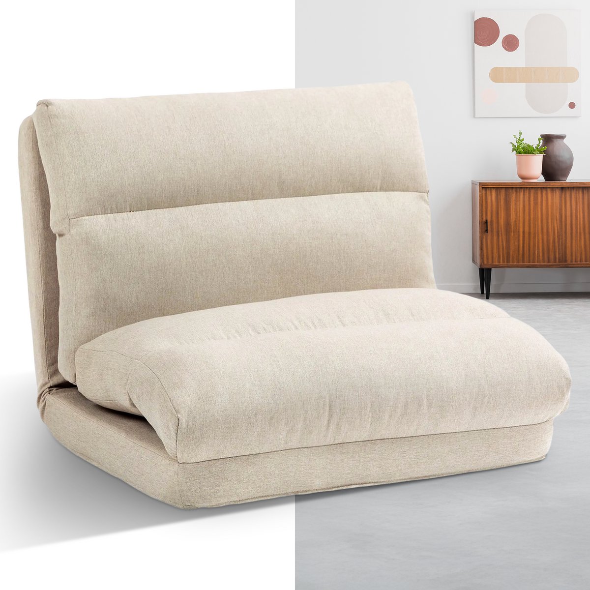 Slaapstoel - Uitklapbaar - Slaapbank - Logeerbed - Zetelbed - Slaapfauteuil - Vouwbed - 1 persoons - Zeer comfortabel - Beige