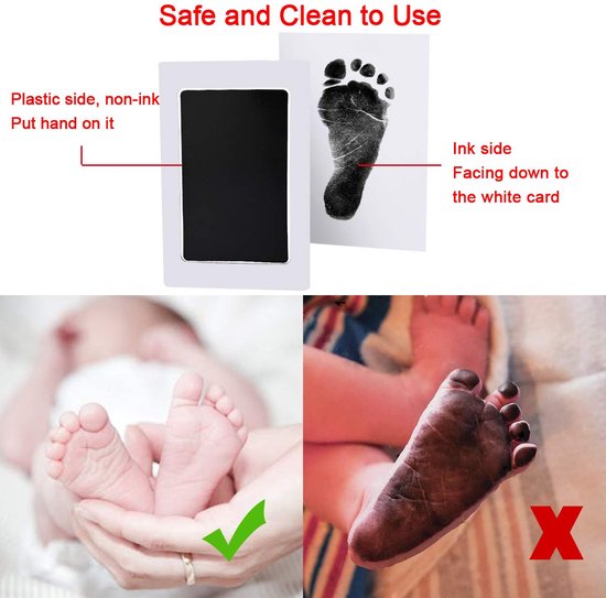 Baby hand- en voetafdrukset, 5 inktloze printpads voor baby's en huisdieren, 10 afdrukkaarten, baby voetafdrukset, veilig en niet-giftig voor voeten en handen, familieherinnering - Zwart van Ulici — afbeelding 4