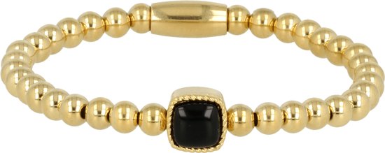 Bracelet à breloques élastique avec pierre précieuse Onyx - Bracelet en or avec pierre précieuse Onyx - Avec coffret cadeau de luxe