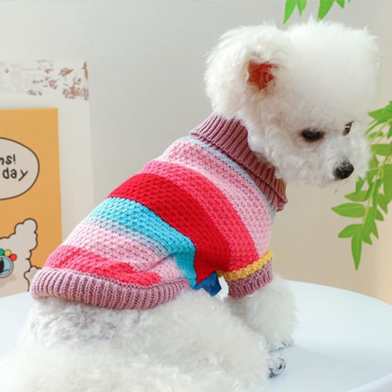 Hondenjas - Hondentrui - Regenboog Puppytrui - Kleine Honden Gebreide Trui - Pet Dog Sweater- Kabeltrui Katten - Warme Kleding Kittens - Perfect voor Chihuahua - Yorkie - Toypoedel - Regenboog Medium - Feestdecoratie - Roze - Maat M