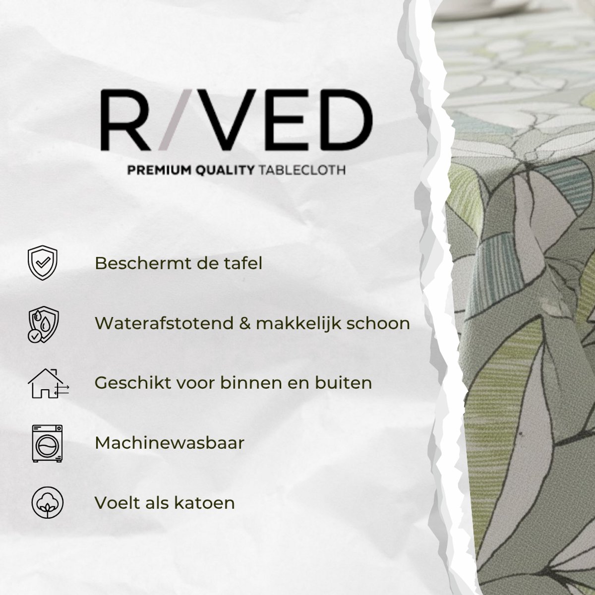 Raved Tafelzeil – 140 cm x 240 cm – Lichtgroene Bladeren – Groen – PVC – Afwasbaar