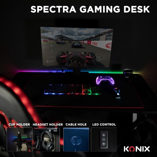 Gamer Bureau Zwart Y-vormig 120x60 cm met LED Verlichting en Accessoires van Merkloos — afbeelding 4