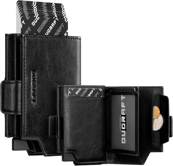Petit Portefeuille Femme Tri-Fold PU – Compact, Fentes Cartes + Porte-Monnaie, Fermeture Zip & Boucle, Noir 14,5×10 Cm