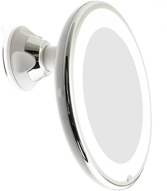 longziming Miroir Grossissant avec Éclairage LED - Grossissement 10x - Miroir de Maquillage à Ventouse - Pivotant à 360° - Pour Salle de Bain & Voyage