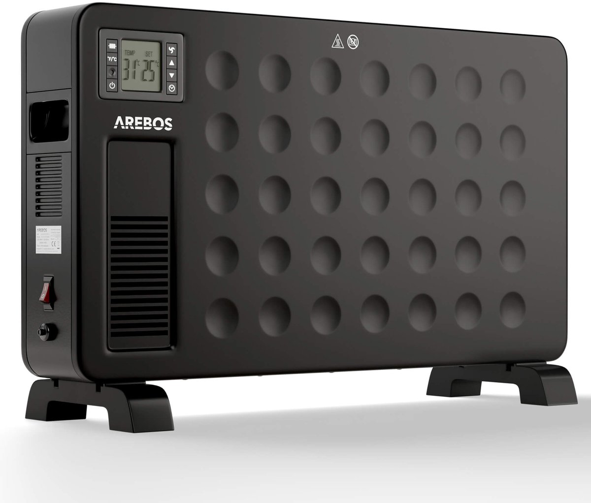 AREBOS Convector 2300 W - Elektrische kachel met 3 warmtestanden - Convectorkachel - Mobiele elektrische kachel energiebesparing - Stille verwarming - Mobiele elektrische ventilatorkachel - zwart