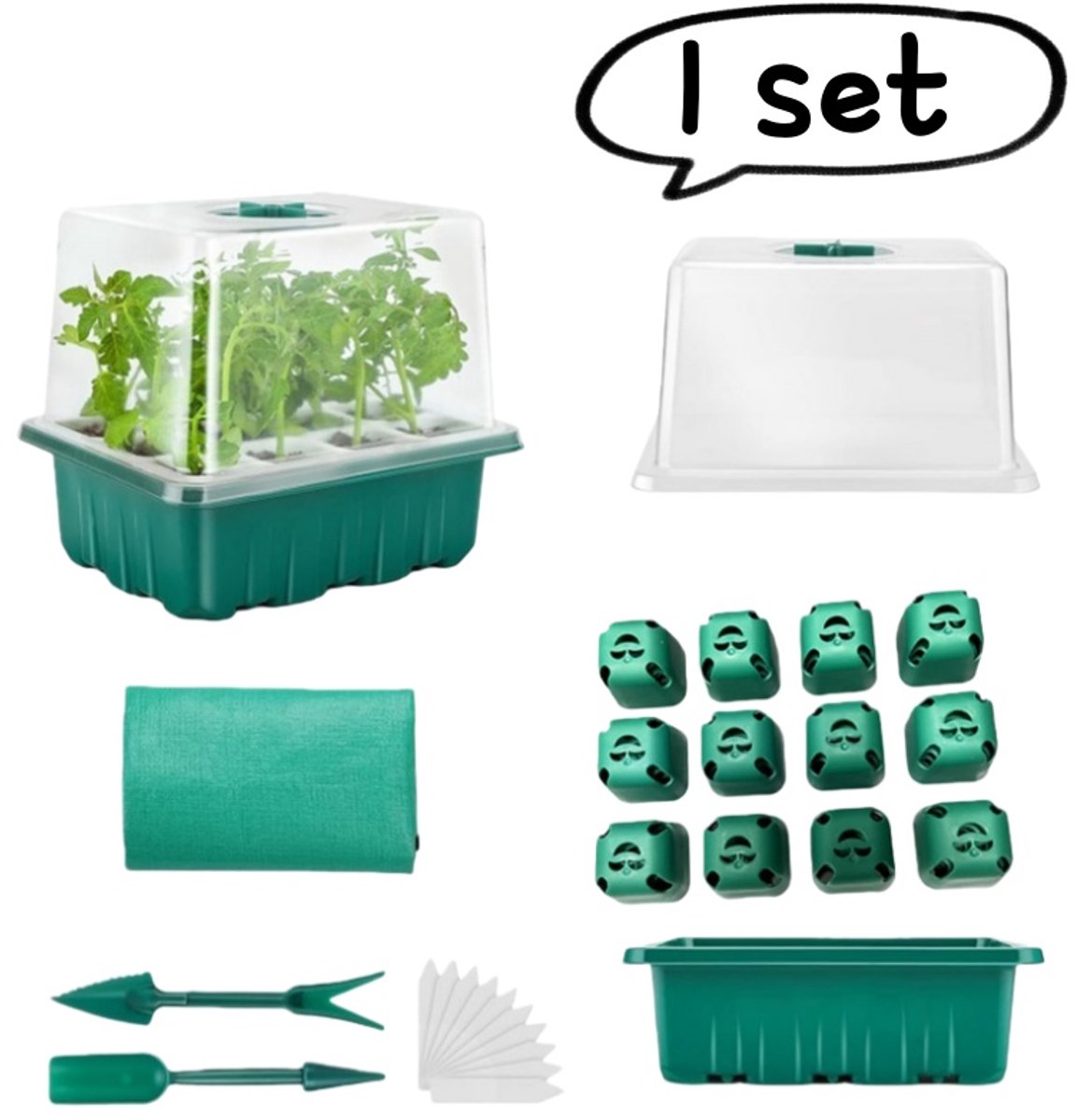 1 set - Plantenkweekbakken - Siliconen kweekbakken met 12 gaten - Zaadstartbakken - Plantenkweek - Groen