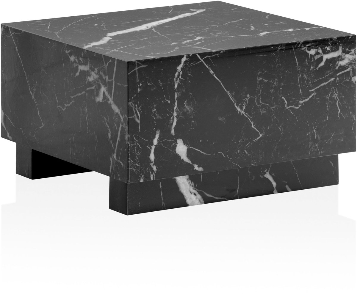 salontafel MONOBLOC 60x60x35 cm zwart hoogglans met marmerlook, woonkamertafel kubus vierkant, design salontafel, lounge salontafel kubusvorm