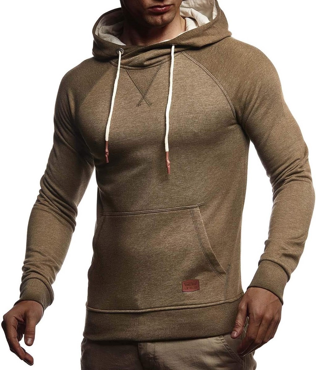 Heren Sweater met Capuchon Lange Mouwen Basic Sweatshirt Khaki Melange