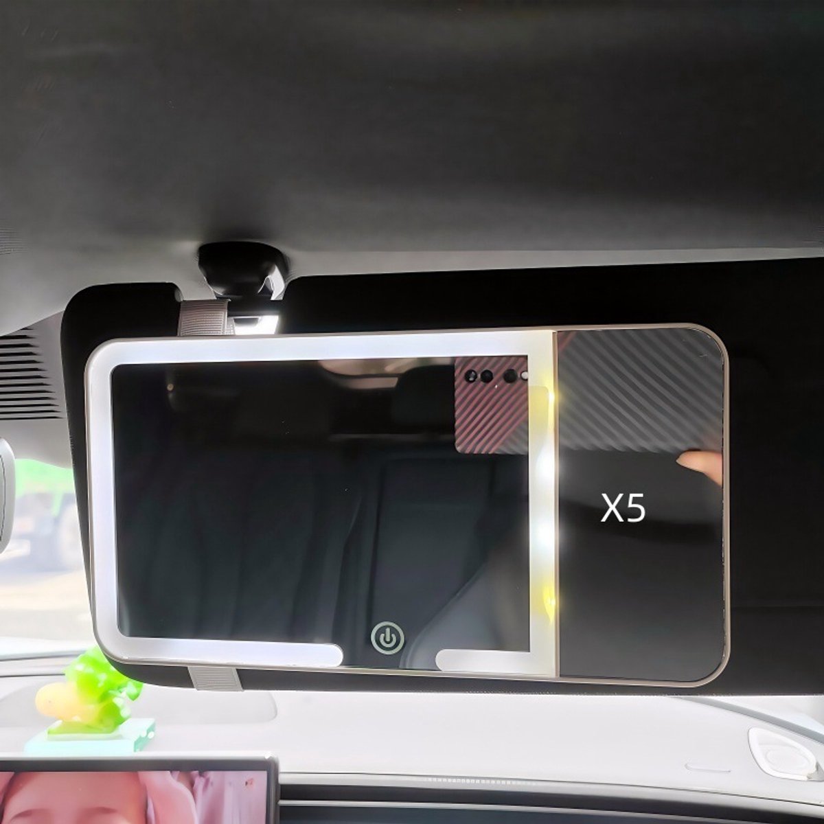 Make-Up Spiegel Auto - Oplaadbare Auto Zonneklep Spiegel Met Led - Zonneklep Spiegel - 3 Lichtstanden Aanpassen - Auto Interieur - Make-Up Spiegel - Universele Zonneklep Spiegel - Handig In Auto-Vijfvoudige vergroting-Zwart