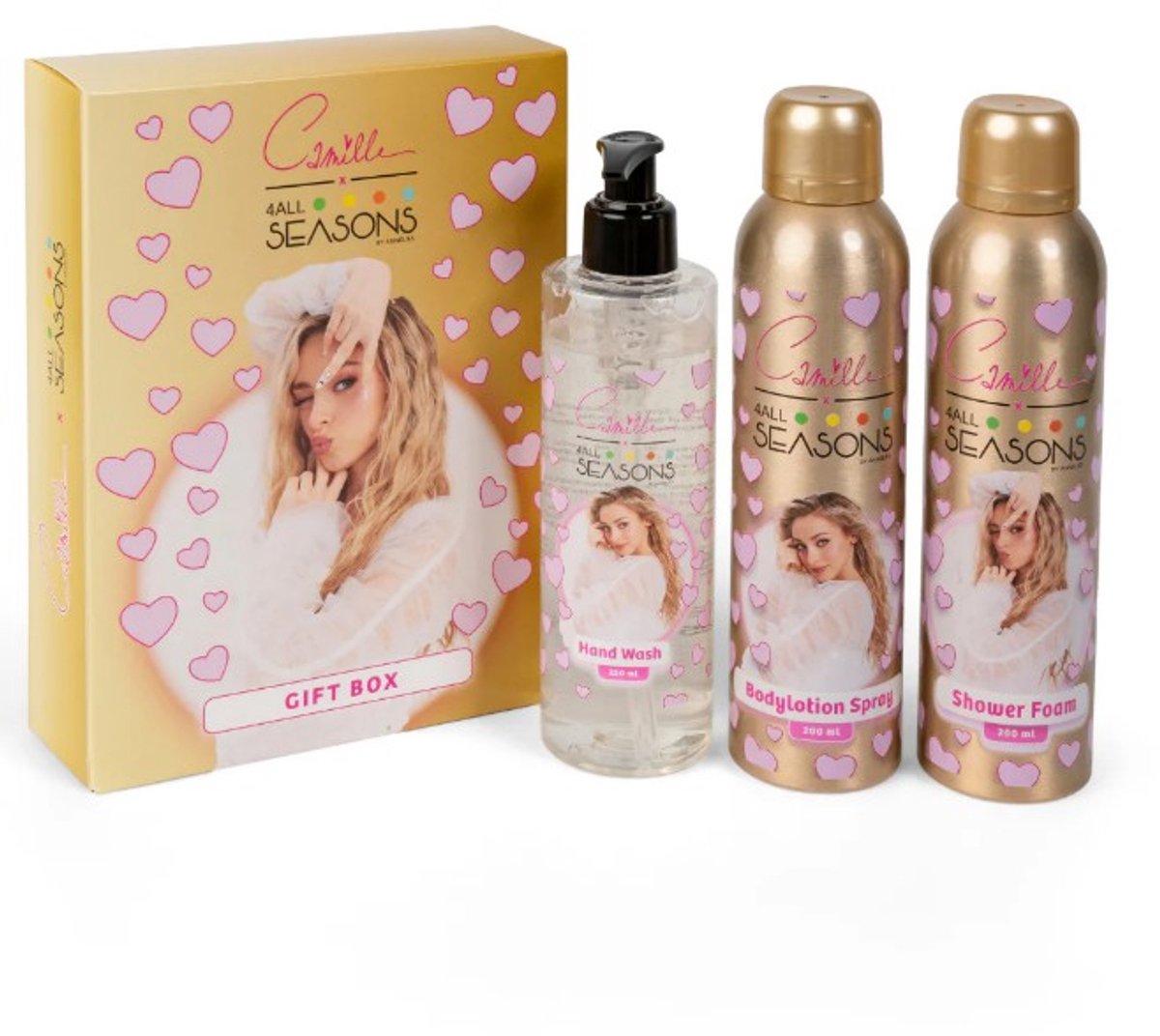 Camille Geschenkdoos Gold - Shower Foam 200ml - Bodylotion Spray Glitter 200ml - Hand Wash 250ml