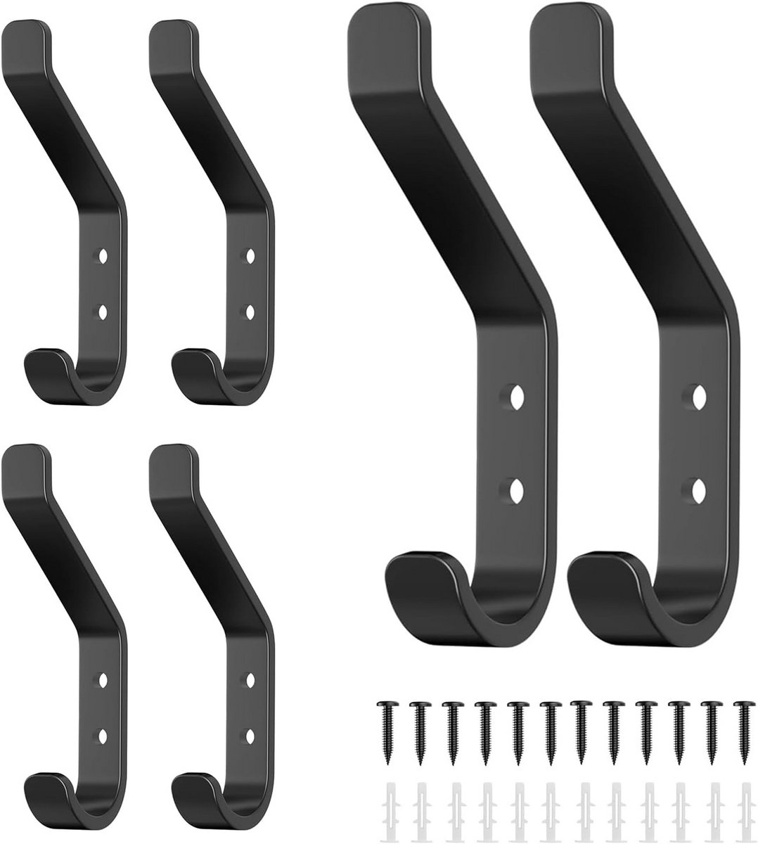 Set van 6 wandhaken voor jassen en handdoeken - zwart