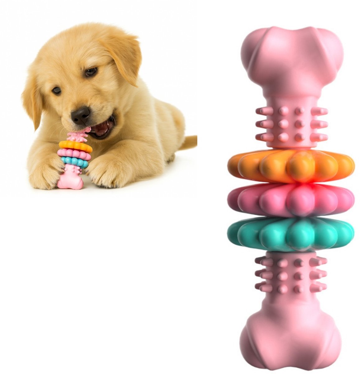 Kraftverdia Honden Kauwspeelgoed – Duurzaam Rubber Kauwbot voor Puppy en Middelgrote Honden – Honden Speelgoed – Roze