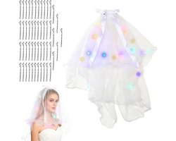 Zachte korte bruidssluiers met 50 styling-clips voor bruidsfotografie en bruiloftsevenementen