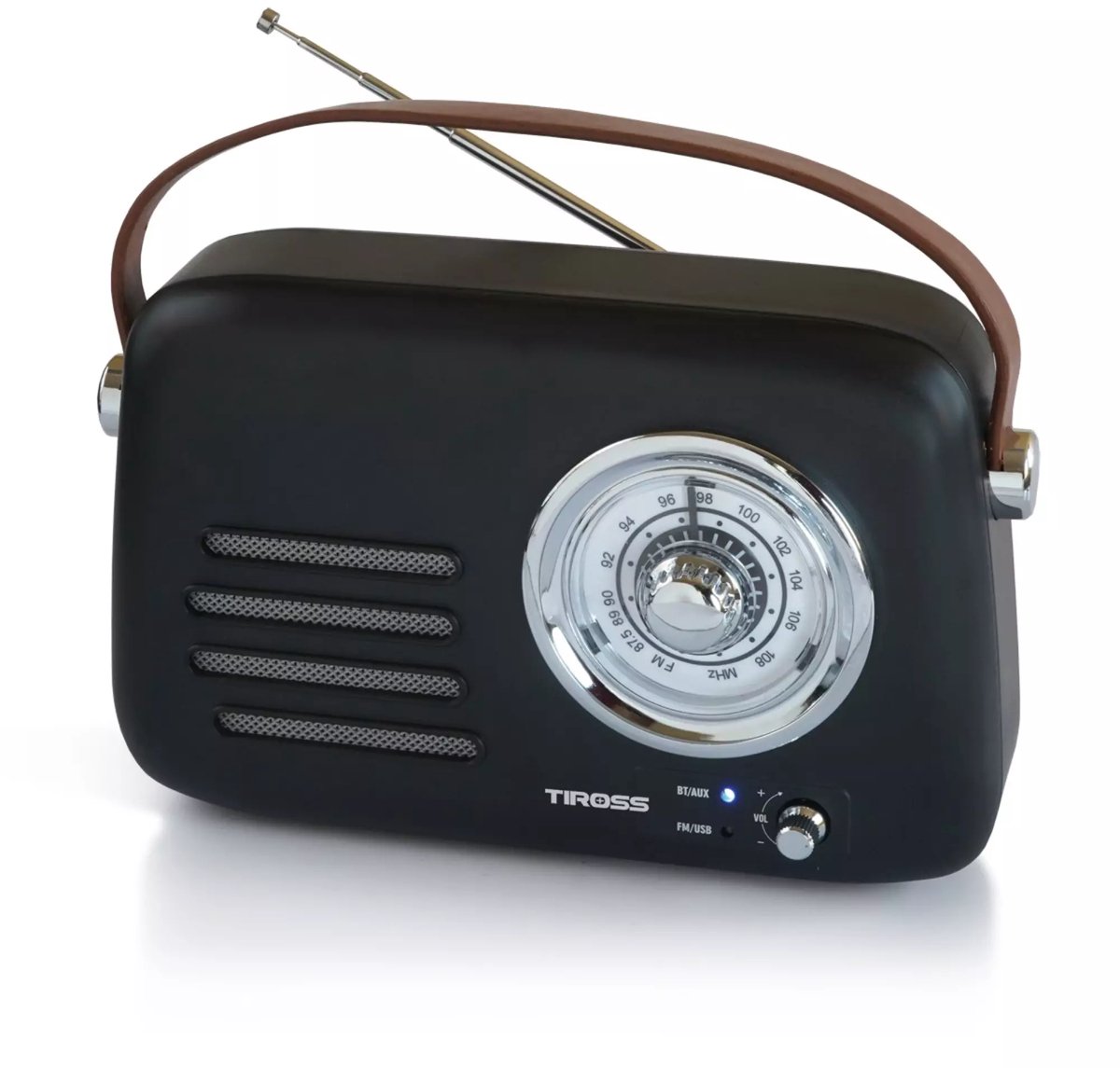 TIROSS Retro noodradio op accu met fm ontvangst, bluetooth en usb speler met draagriem voor noodpakket