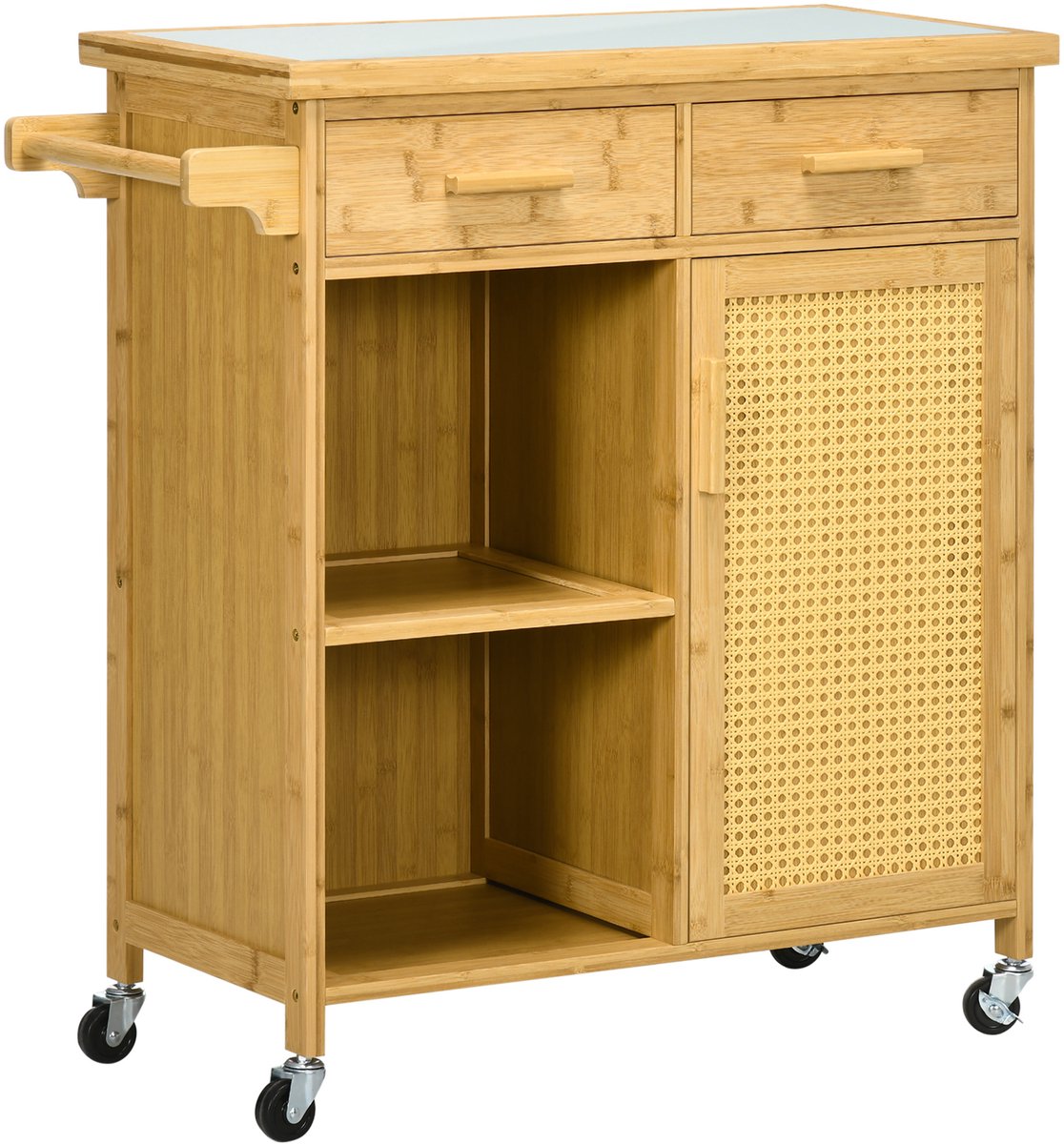 Keukentrolley - Met Lade en Kast - Met Werkblad en Handdoekhouder - Bamboe - Naturel