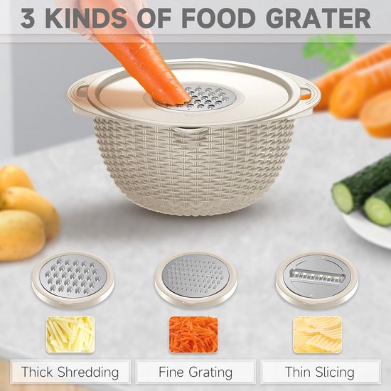 4-in-1 Vergiet Met Draaibare Kom - Multifunctionele Keuken Gadget - Perfecte Cadeau Voor Vrouwen - Beige — afbeelding 2