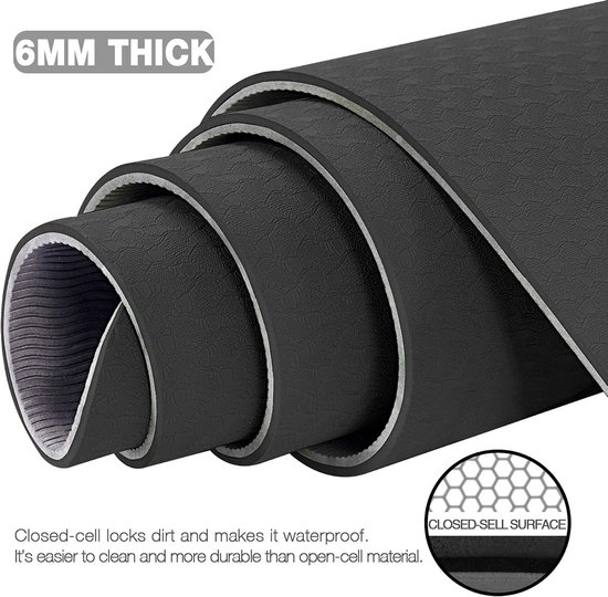 Grote yogamat voor mannen en vrouwen - 6'x4'x6mm, extra brede TPE fitnessmat voor thuisgymnastiektraining, antislip, perfect voor blote voeten oefeningen (yoga, pilates, stretching, meditatie) — afbeelding 4