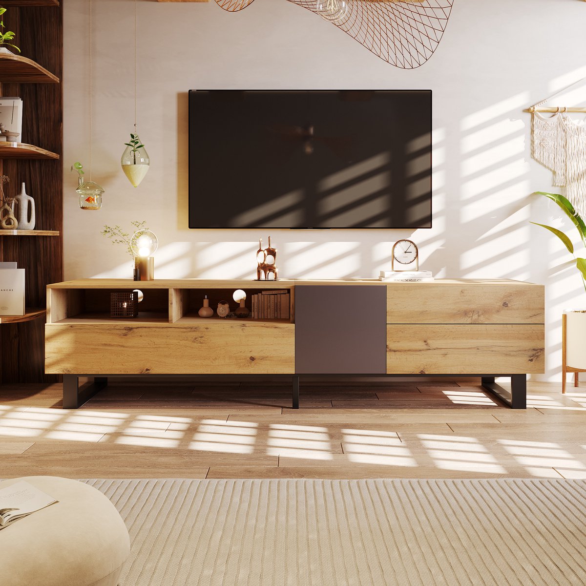 Moderne TV-kast - Houtstructuur - 180 cm - Kleurovergang en LED Verlichting