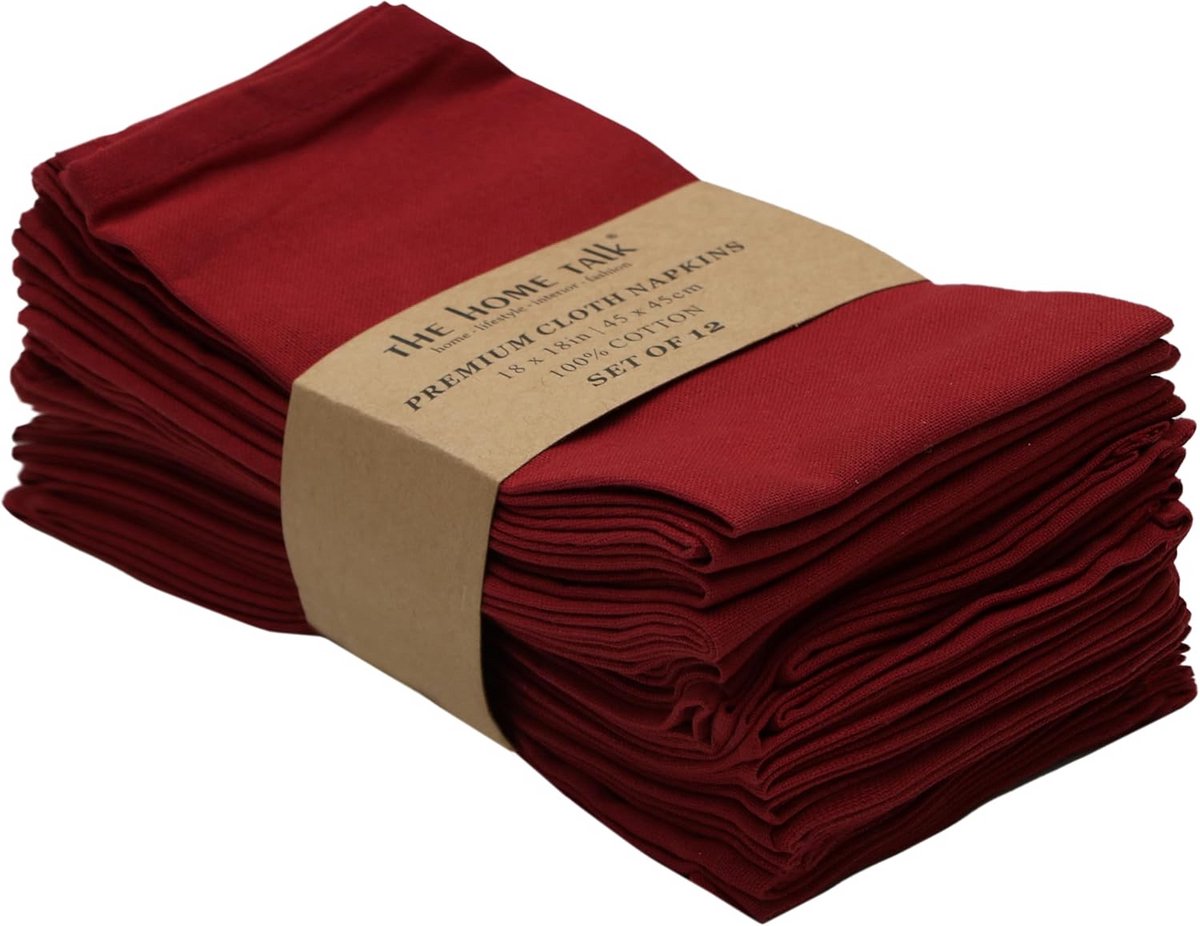 Set van 12 Stoffen Servetten 46x46 cm - 100% Katoen - Bordeauxrood - Herbruikbaar Tafellinnen
