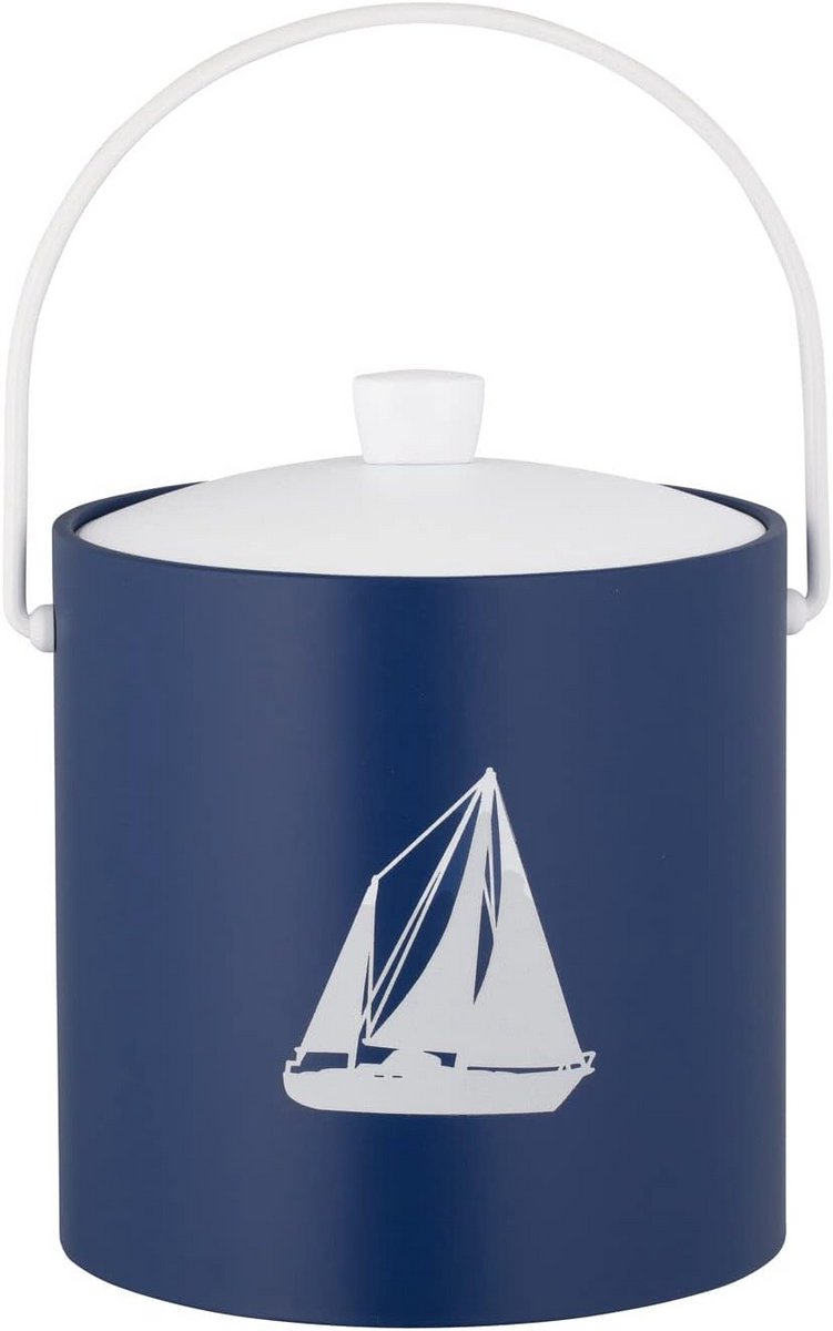Grote IJsemmer 3 Liter met Zeilboot Design - Royale Blauw Suède-look
