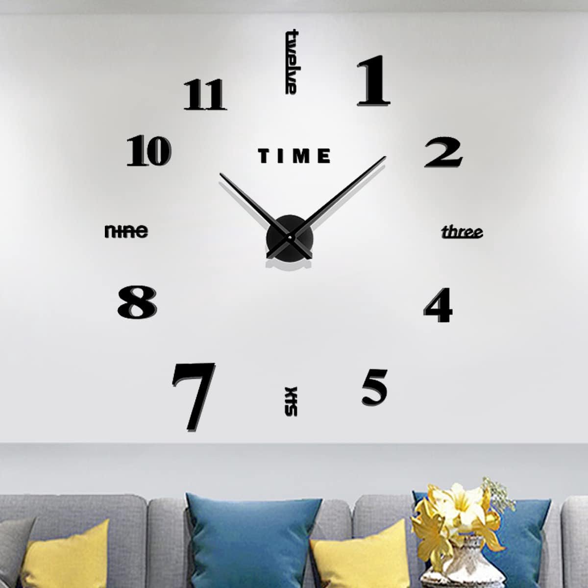 Meyiert Moderne frameloze DIY mute grote wandklok 3D spiegel sticker metalen grote horloges wandklok voor woonkamer keuken thuiskantoor slaapkamer school decoratie (zwart)