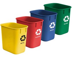 Acrimet Wastebasket Prullenbak Kunststof Afvalemmer voor Recycling 12 Liter (4 Stuks)