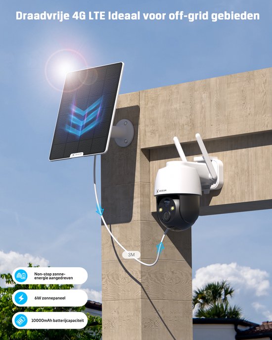 COCOCAM 4G LTE Buitencamera - Zonnepaneel - Tweerichtingsspraak - Incl. SIM - 2K Kleur Nachtzicht - Geen WiFi Nodig - Werkt met Alexa Beveiligingscamera — afbeelding 5