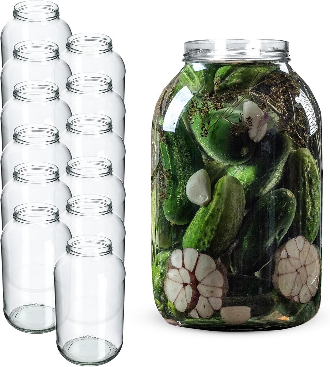 Set van 12 Ronde Weckpotten zonder deksel - 4 Liter Opslagpotten