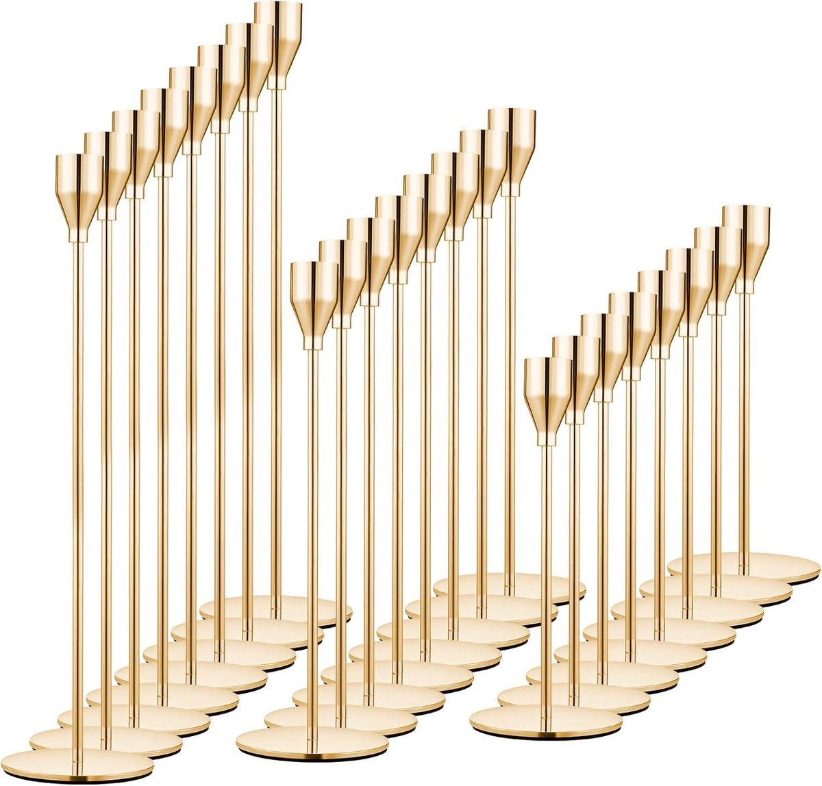 Set van 24 Gouden Kandelaars voor Dunne Kaarsen - Metalen Tafeldecoratie voor Bruiloft & Diner