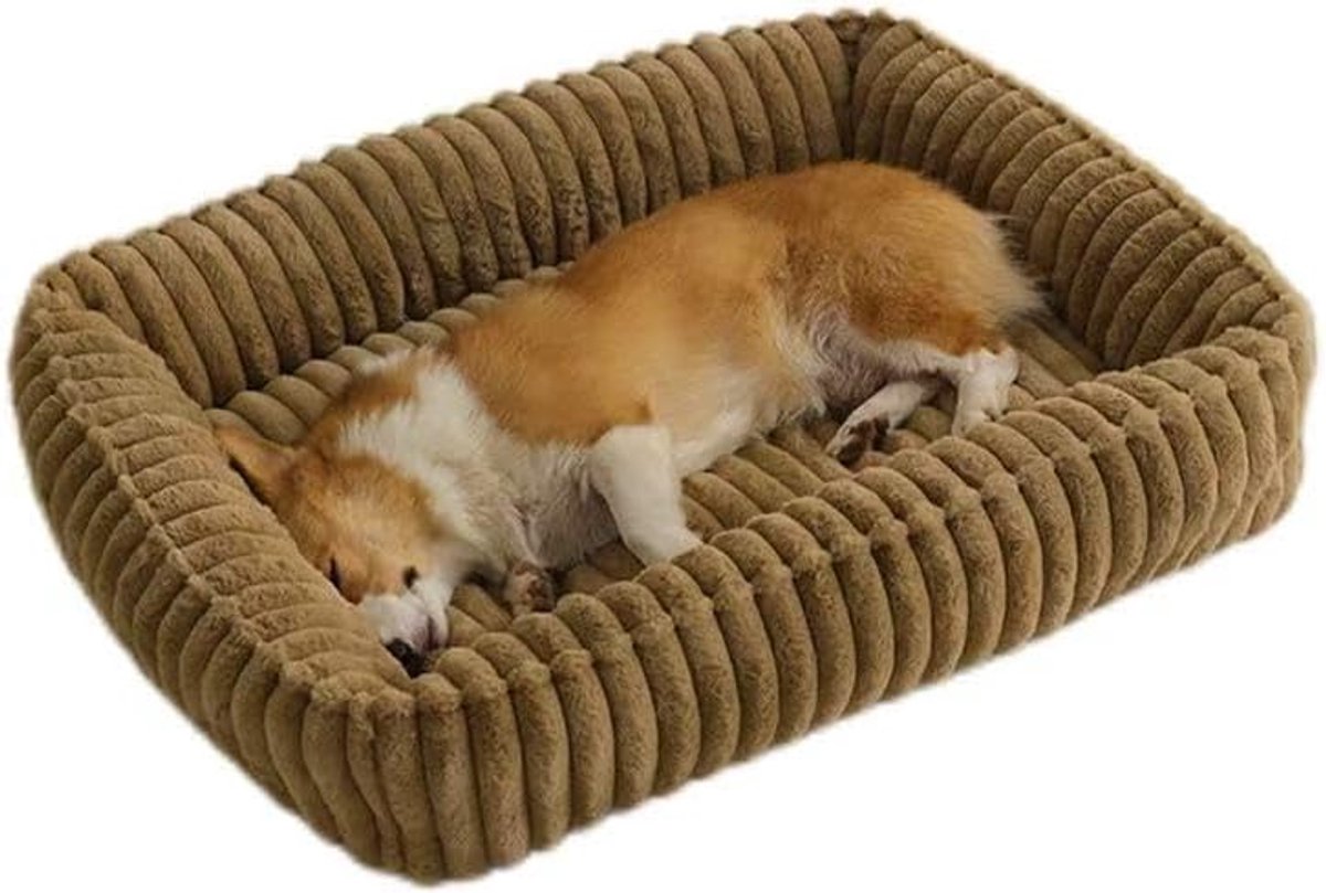 Daity Een stijlvol, wasbaar, orthopedisch hondenbed met een vacht die lijkt op konijnenbont, extra groot en comfortabel (khaki, XXL, 105x80x20cm).