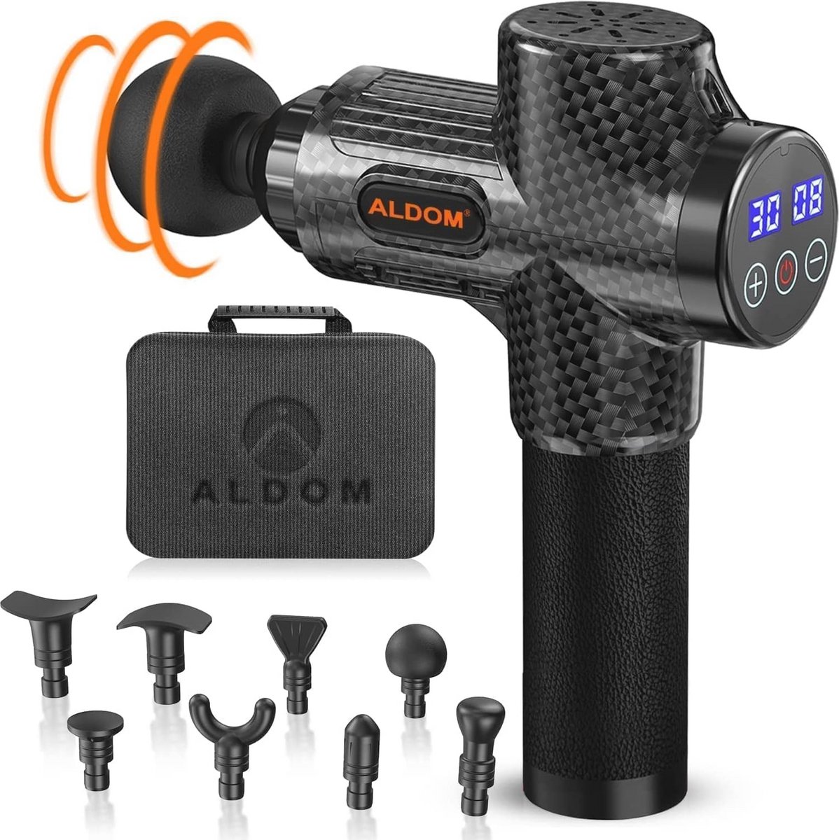 Massagepistool voor Diepe Spiermassage met 30 Instellingen en 8 Massagekoppen