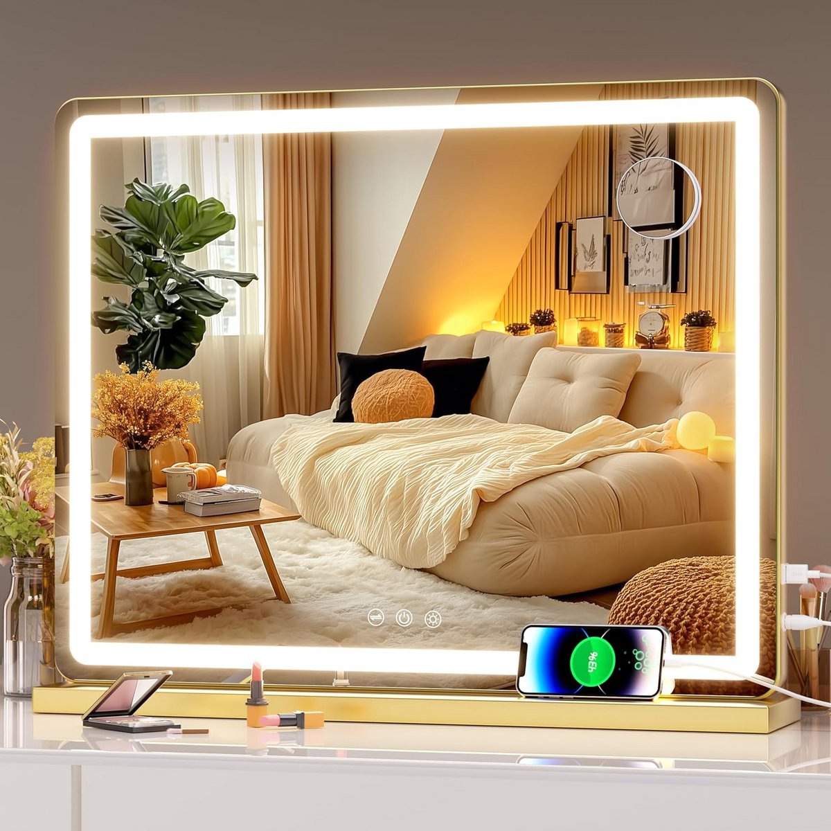 Verlichte Cosmeticaspiegel met Touchscreen en Dimbare Modi - 80 x 50 cm